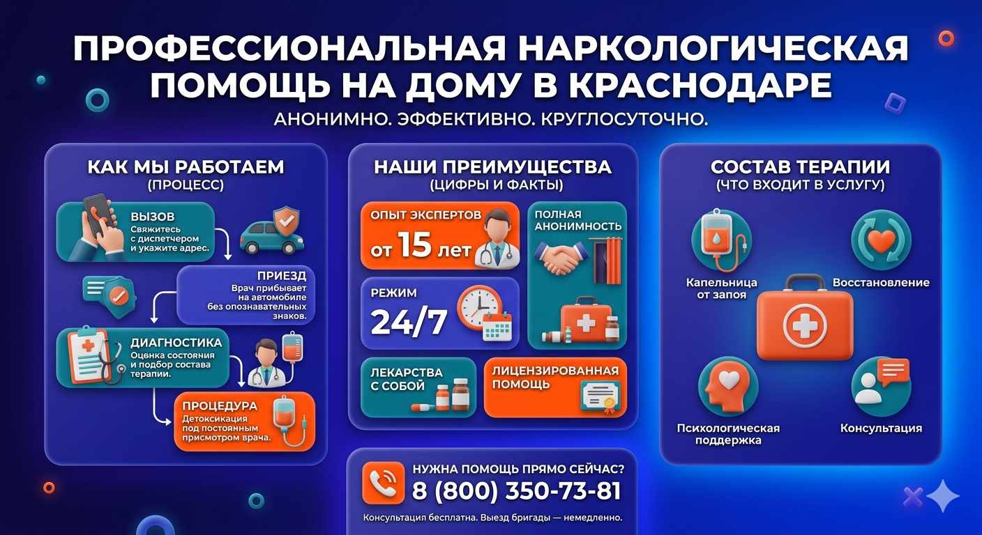 Инфографика о принципах лечения алкоголизма на дому в Вичуге: этапы вызова нарколога, преимущества анонимной детоксикации и состав медицинской помощи.